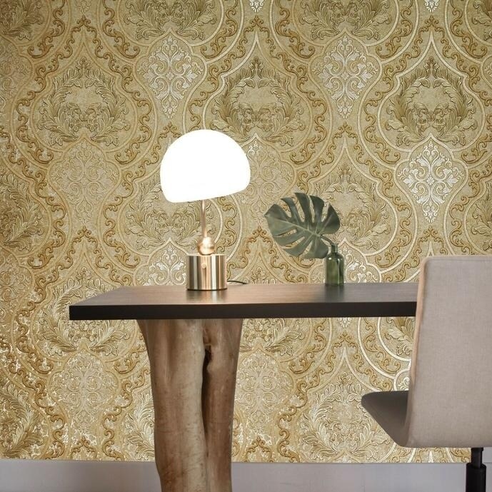 Shop Wallpaper Victorian Vintage Damask Orange Brass Gold Metallic