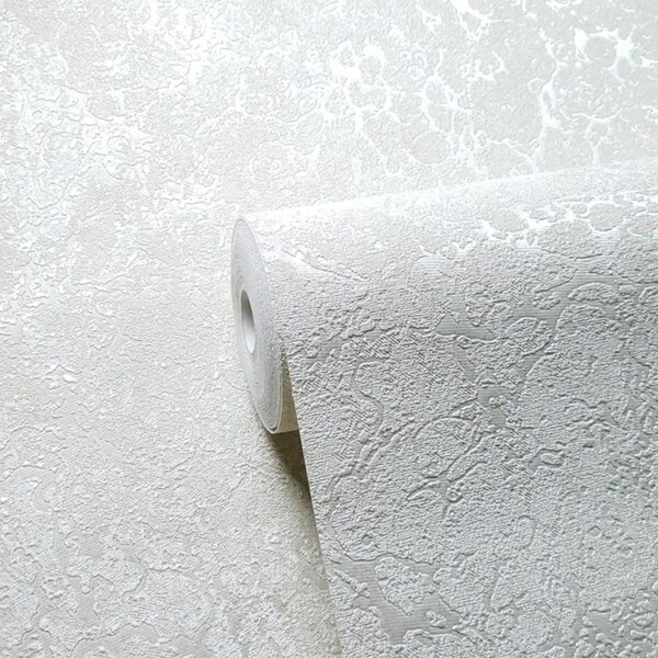 Wallpaper Rolls Wall Coverings White Ivory Plain Modern Faux Textured Plaster