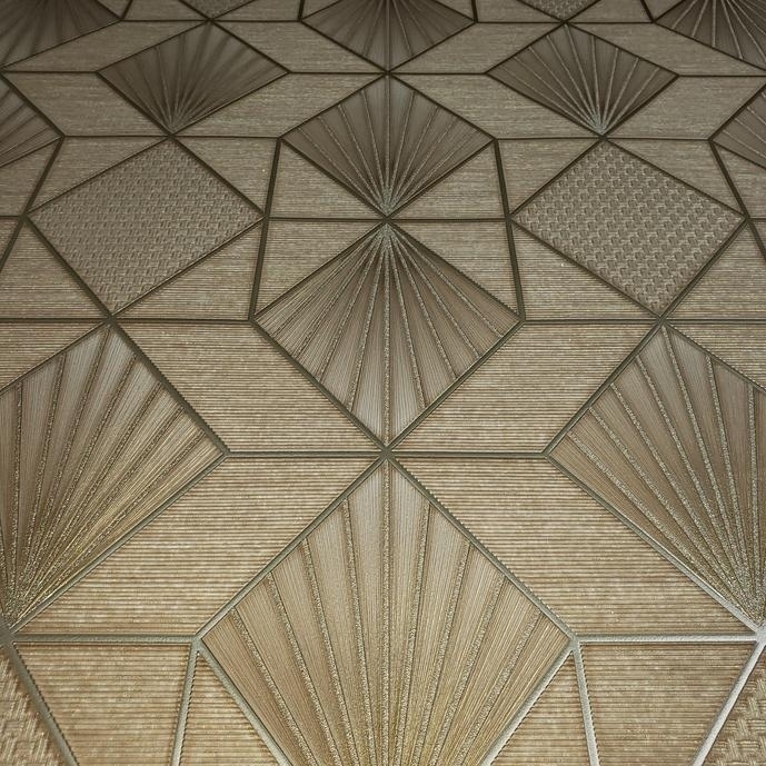 Modern Wallpaper brown Brass metallic textured geometric diamond triangle lines