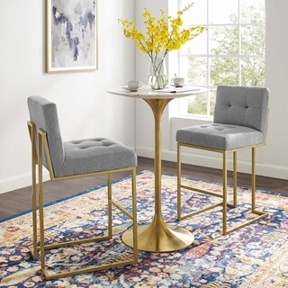 Modway Privy Gold Stainless Steel Performance Velvet Bar Stool Set of 2 (Light Gray)