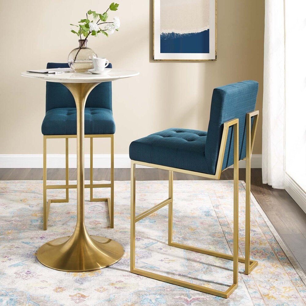Modway Privy Gold Stainless Steel Performance Velvet Bar Stool Set of 2 (Azure)