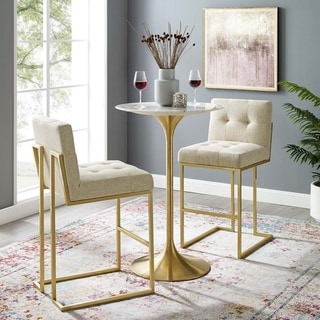 Modway Privy Gold Stainless Steel Performance Velvet Bar Stool Set of 2 (Beige)