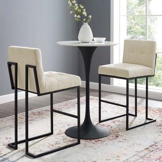 Modway Privy Black Stainless Steel Upholstered Fabric Bar Stool Set of 2 (Beige)