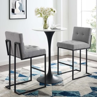 Modway Privy Black Stainless Steel Upholstered Fabric Bar Stool Set of 2 (Light Grey)