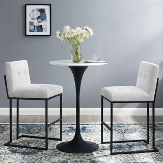 Modway Privy Black Stainless Steel Upholstered Fabric Bar Stool Set of 2 (White)