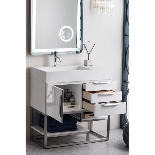 Shop Columbia 36 Single Vanity Glossy White With Brushed Nickel