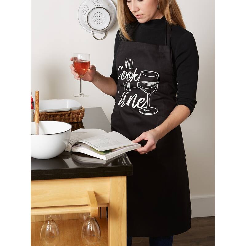 DII Chef Printed Apron, One Size Fits Most, Cook for Wine, 1 Piece
