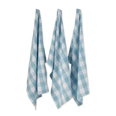 DII Buffalo Check Kitchen Textiles, 20x30", White & Light Blue, 3 Pc