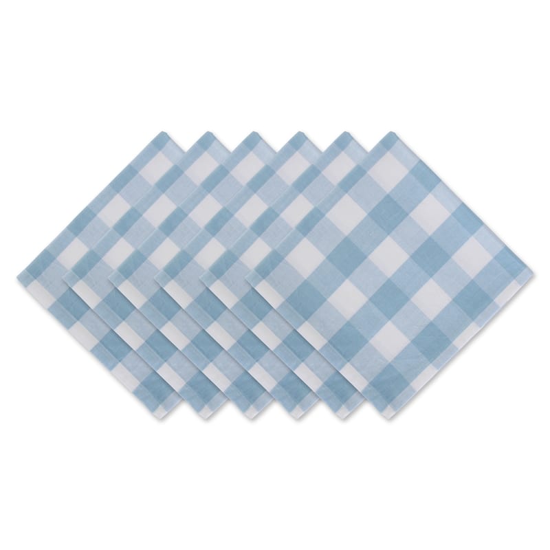 DII Buffalo Check Tabletoppers, 20x20", White & Light Blue, 6 Pieces - White & Light Blue