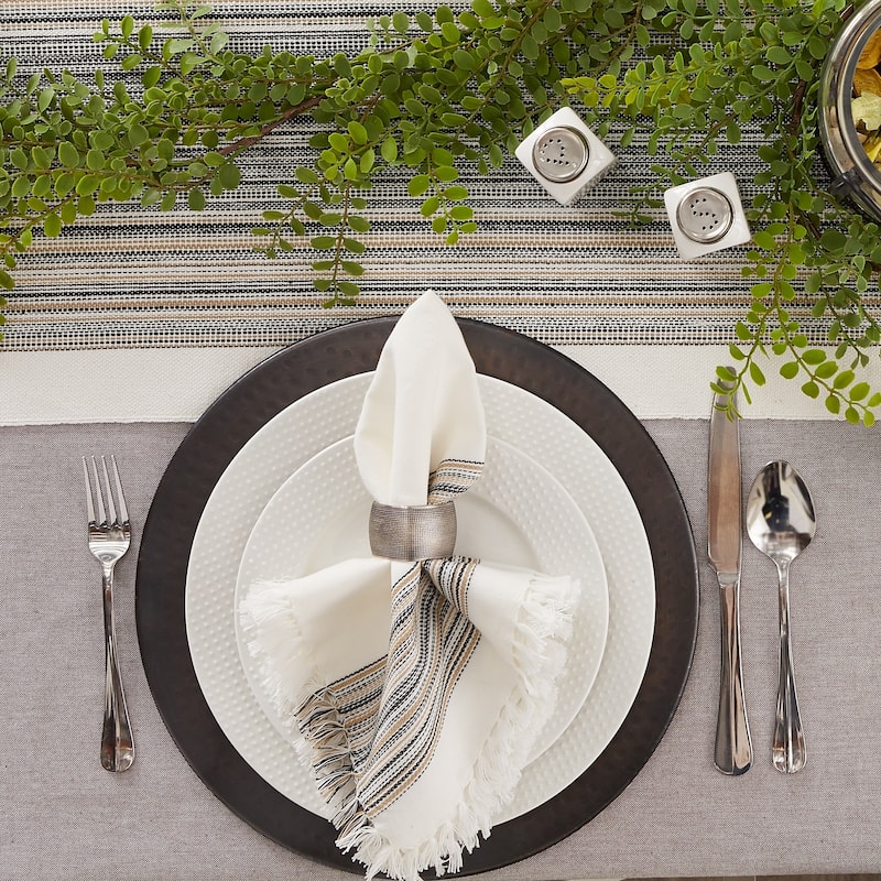 DII Fringed Stripe Tabletoppers, 20x20", Pimento, 6 Pieces