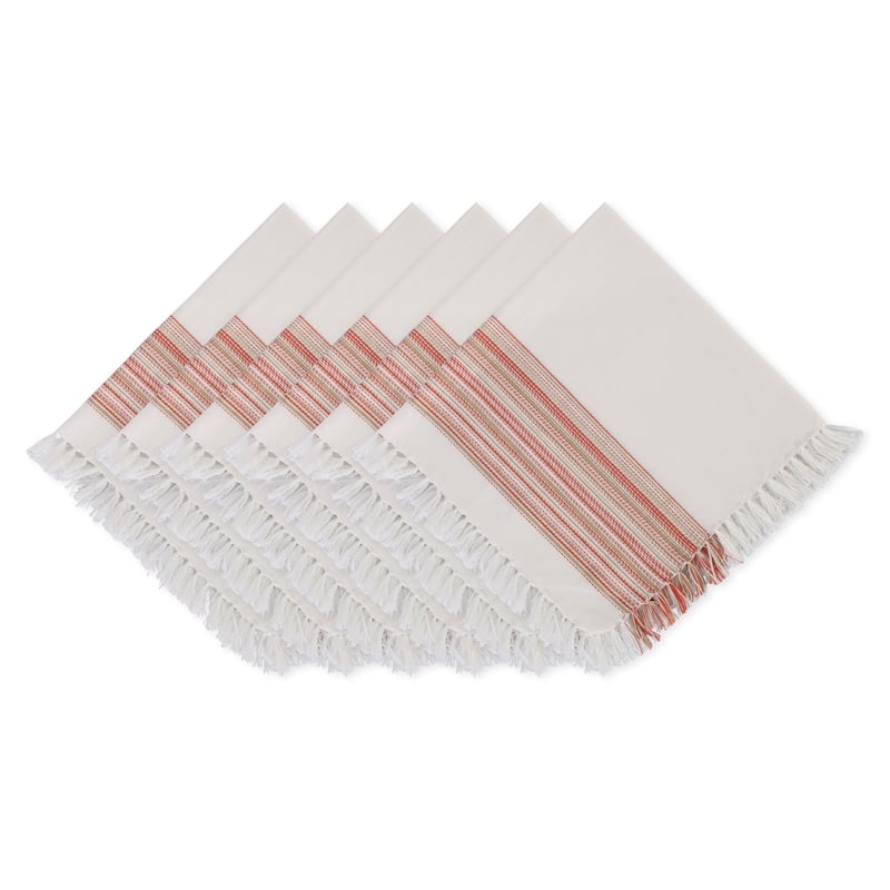 DII Fringed Stripe Tabletoppers, 20x20", Pimento, 6 Pieces