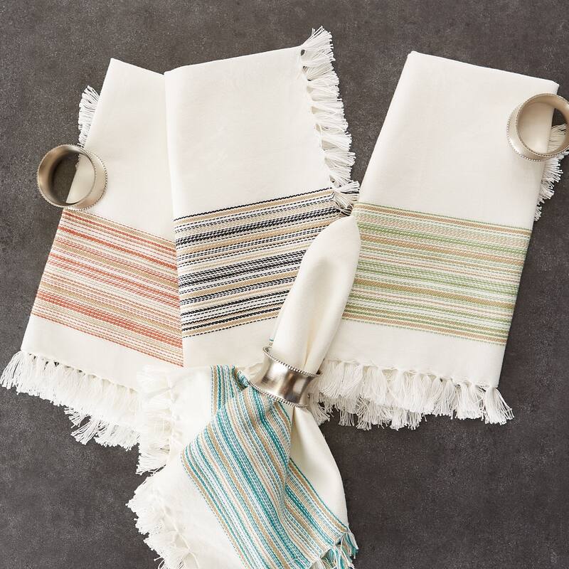 DII Fringed Stripe Tabletoppers, 20x20", Pimento, 6 Pieces