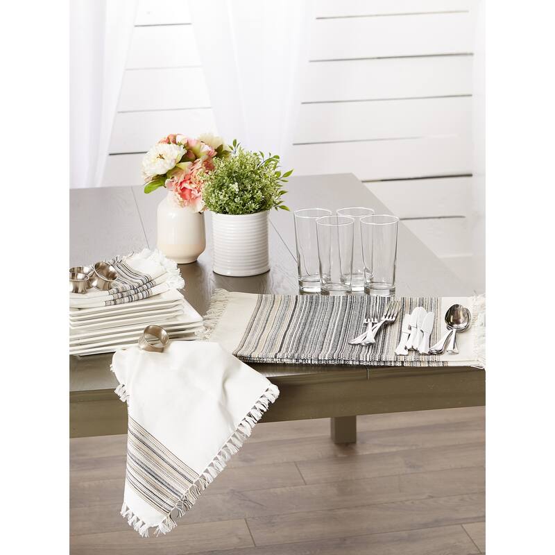 DII Fringed Stripe Tabletoppers, 20x20", Pimento, 6 Pieces