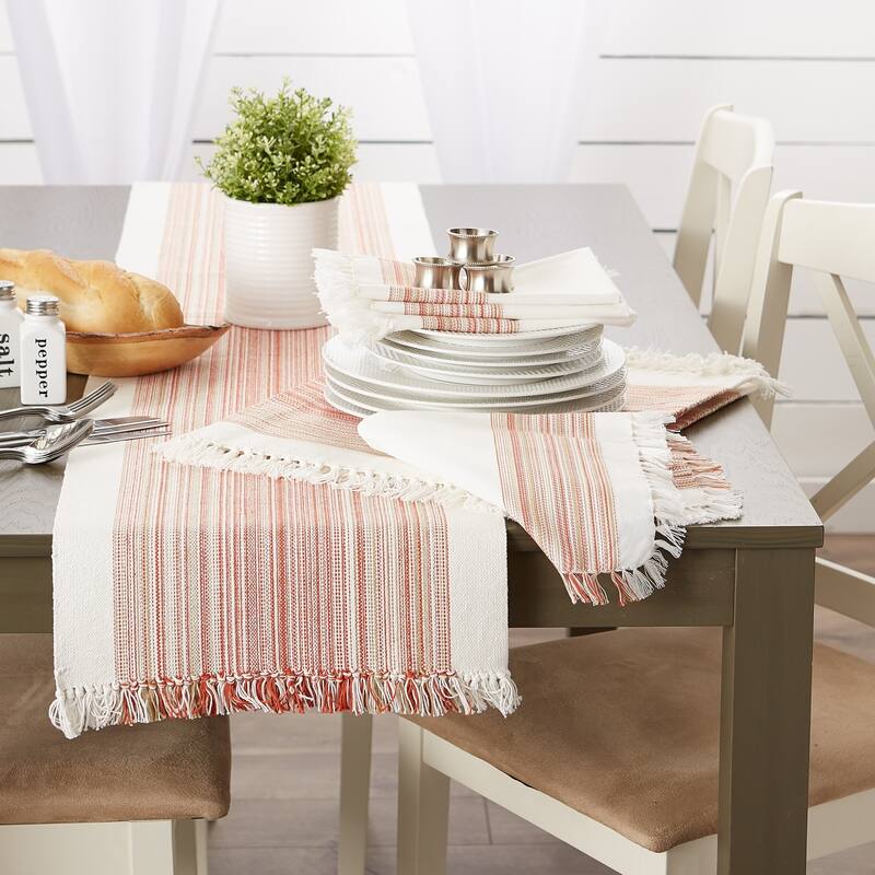 DII Fringed Stripe Tabletoppers, 20x20", Pimento, 6 Pieces