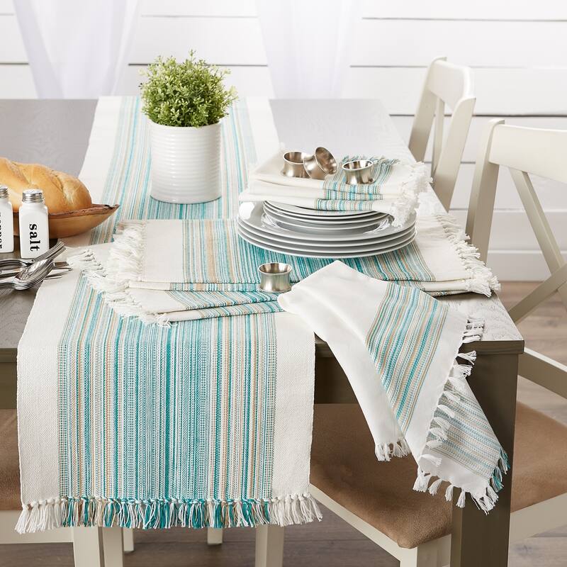 DII Fringed Stripe Tabletoppers, 20x20", Pimento, 6 Pieces