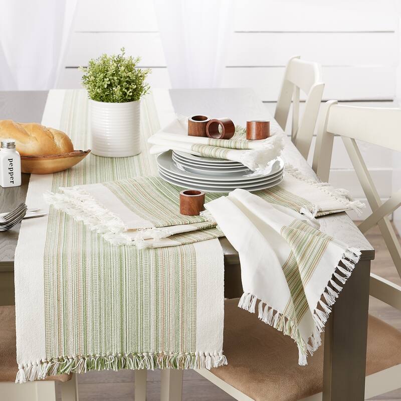 DII Fringed Stripe Tabletoppers, 20x20", Pimento, 6 Pieces