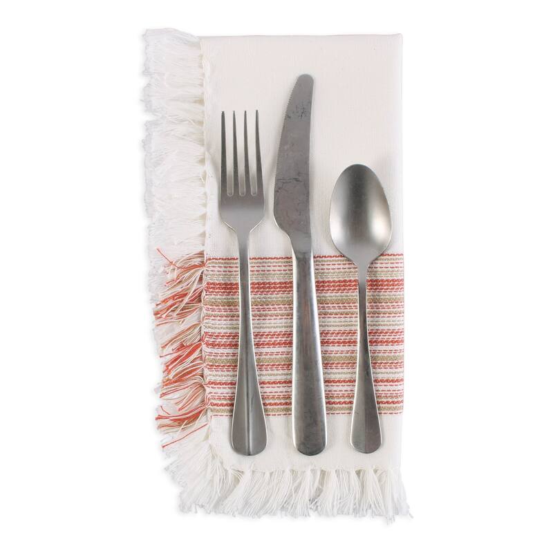 DII Fringed Stripe Tabletoppers, 20x20", Pimento, 6 Pieces
