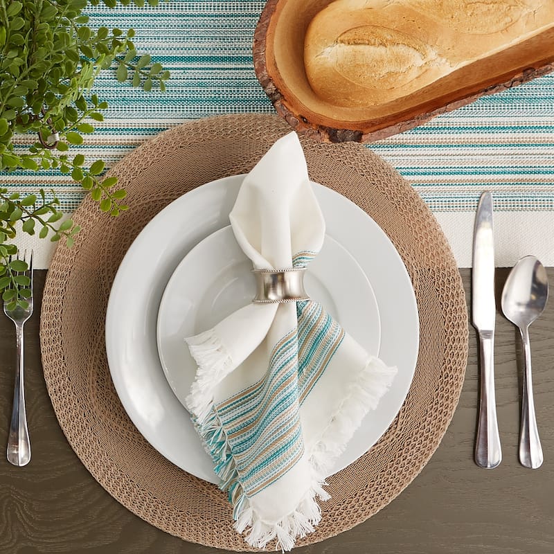 DII Fringed Stripe Tabletoppers, 20x20", Pimento, 6 Pieces