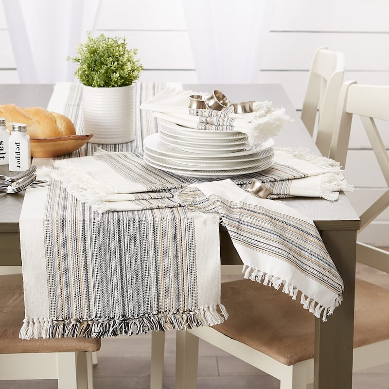DII Fringed Stripe Tabletoppers, 20x20", Pimento, 6 Pieces