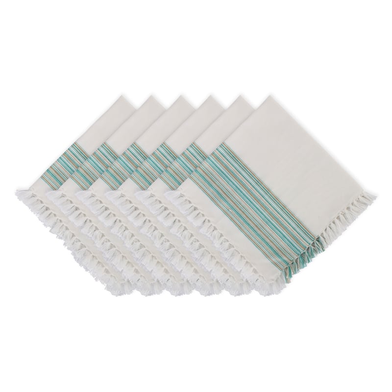 DII Fringed Stripe Tabletoppers, 20x20", Pimento, 6 Pieces - Teal