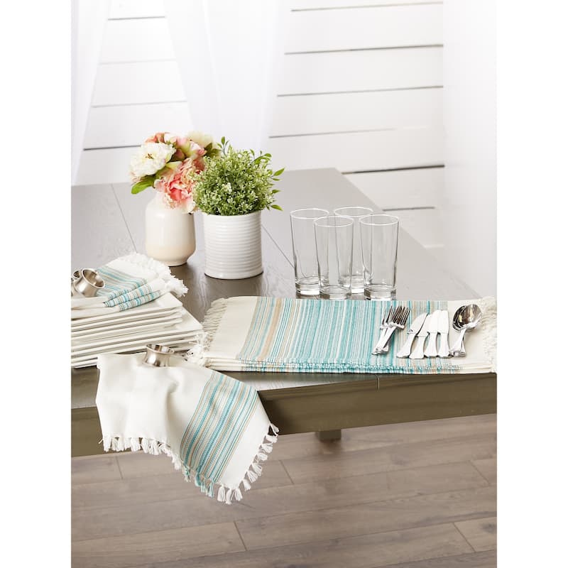 DII Fringed Stripe Tabletoppers, 20x20", Pimento, 6 Pieces
