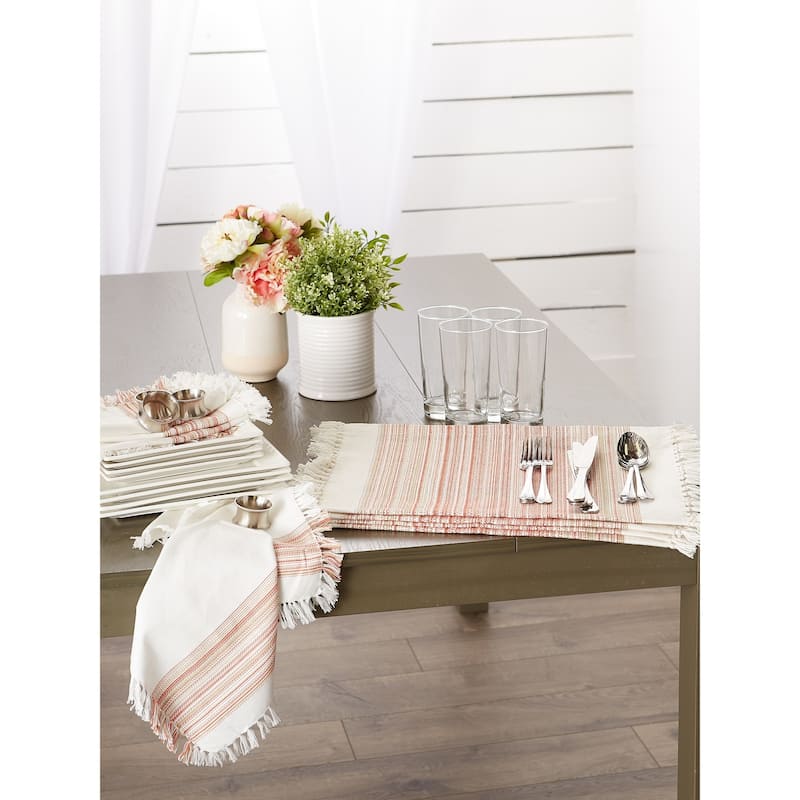 DII Fringed Stripe Tabletoppers, 20x20", Pimento, 6 Pieces