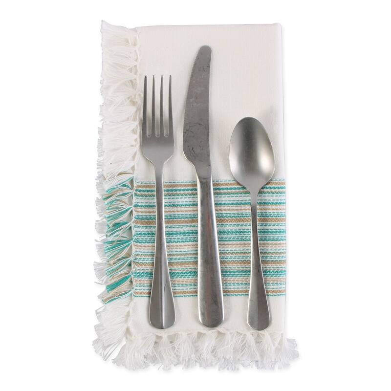 DII Fringed Stripe Tabletoppers, 20x20", Pimento, 6 Pieces