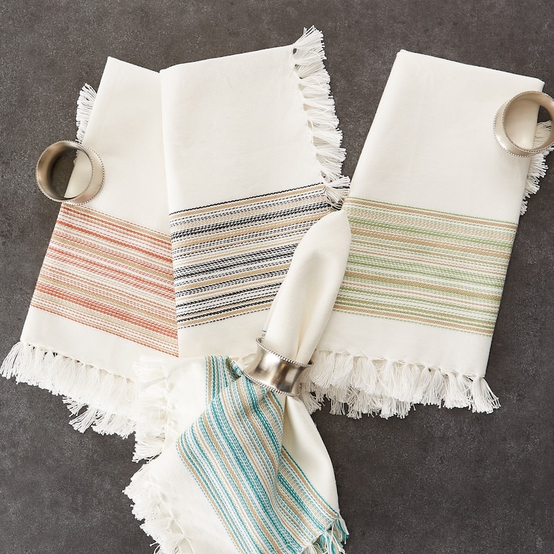 DII Fringed Stripe Tabletoppers, 20x20", Pimento, 6 Pieces