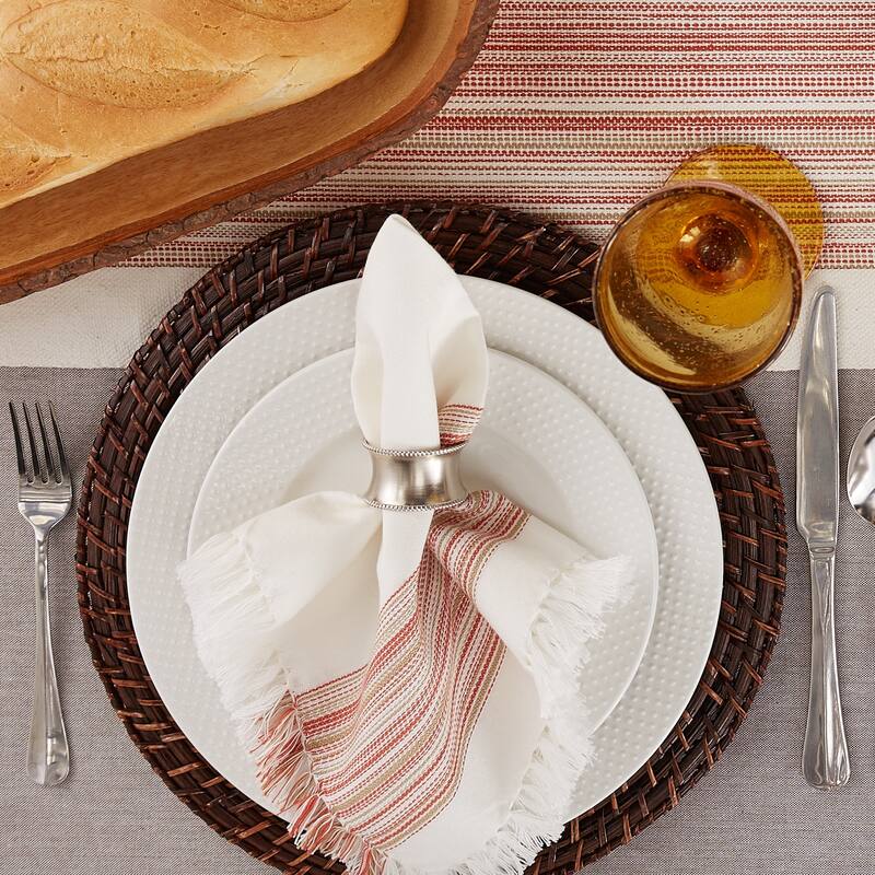 DII Fringed Stripe Tabletoppers, 20x20", Pimento, 6 Pieces