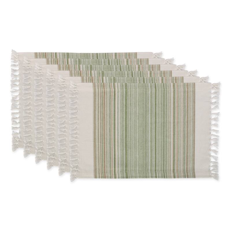 DII Fringed Stripe Tabletoppers, 13x20", Black, 6 Pieces - Thyme