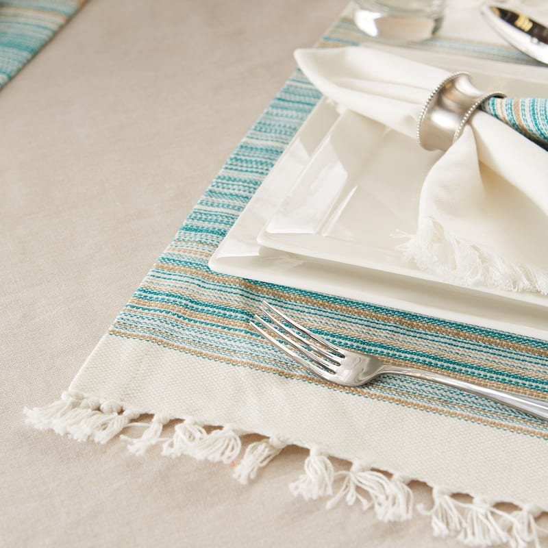 DII Fringed Stripe Tabletoppers, 13x20", Black, 6 Pieces