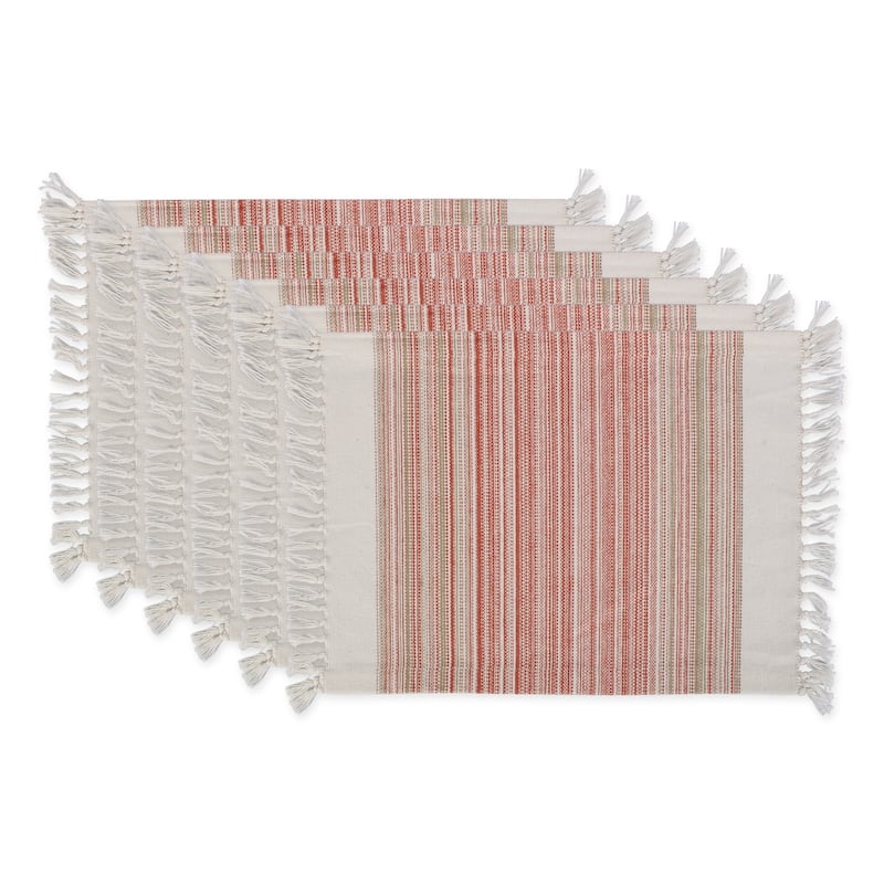 DII Fringed Stripe Tabletoppers, 13x20", Black, 6 Pieces - Pimento