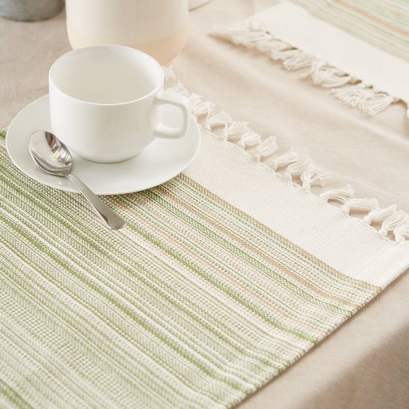 DII Fringed Stripe Tabletoppers, 13x20", Black, 6 Pieces