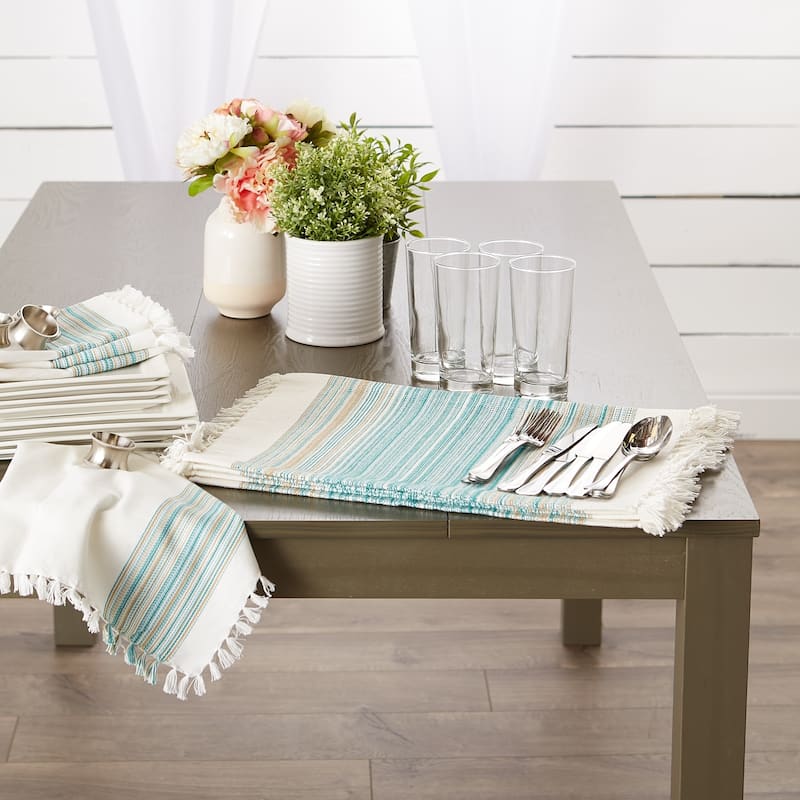 DII Fringed Stripe Tabletoppers, 13x20", Black, 6 Pieces
