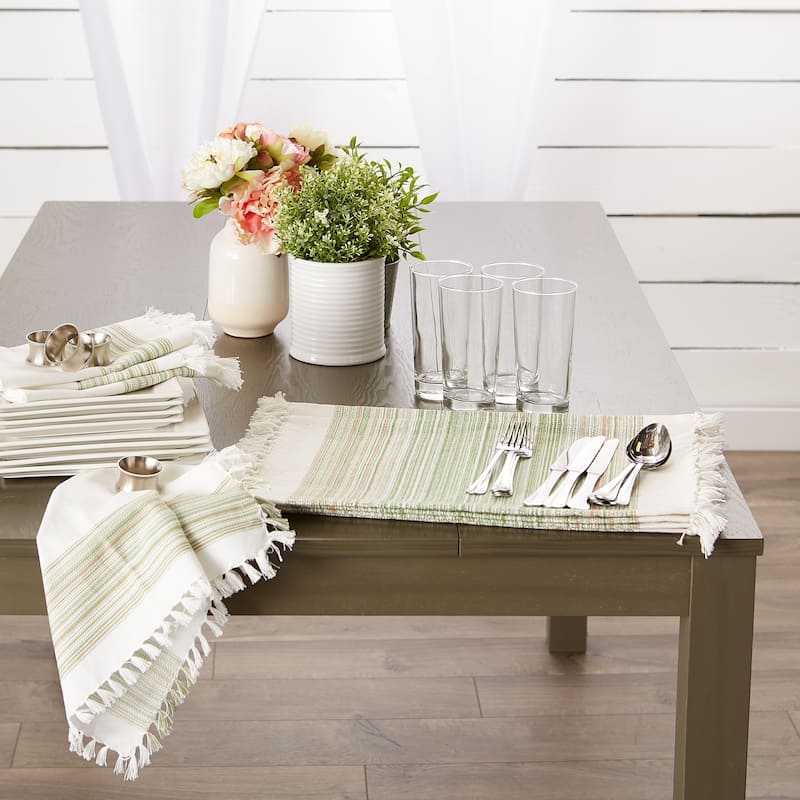 DII Fringed Stripe Tabletoppers, 13x20", Black, 6 Pieces