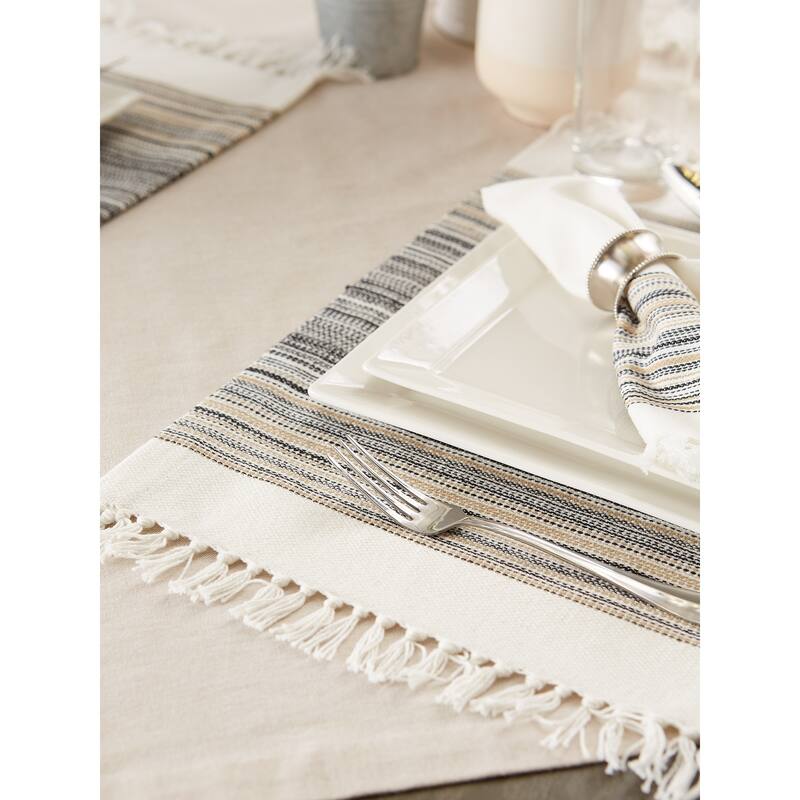 DII Fringed Stripe Tabletoppers, 13x20", Black, 6 Pieces