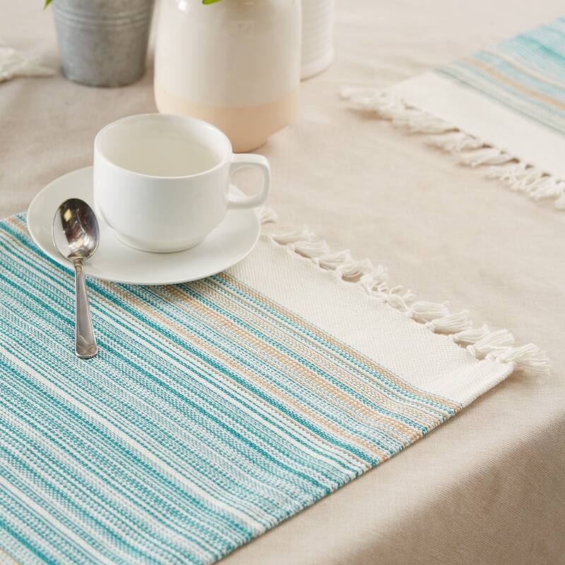 DII Fringed Stripe Tabletoppers, 13x20", Black, 6 Pieces