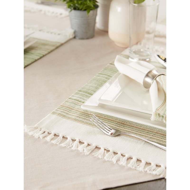 DII Fringed Stripe Tabletoppers, 13x20", Black, 6 Pieces
