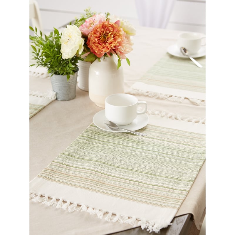 DII Fringed Stripe Tabletoppers, 13x20", Black, 6 Pieces
