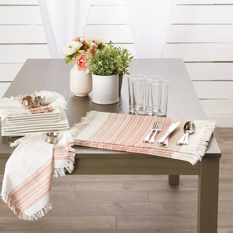 DII Fringed Stripe Tabletoppers, 13x20", Black, 6 Pieces