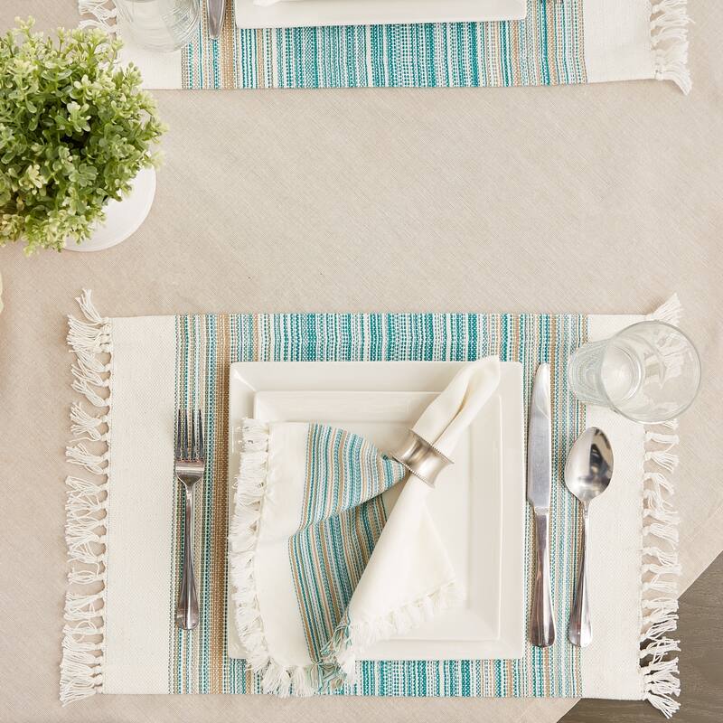 DII Fringed Stripe Tabletoppers, 13x20", Black, 6 Pieces
