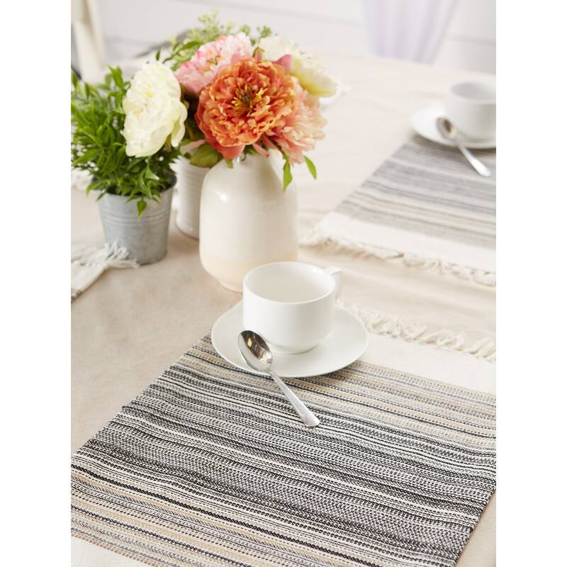 DII Fringed Stripe Tabletoppers, 13x20", Black, 6 Pieces