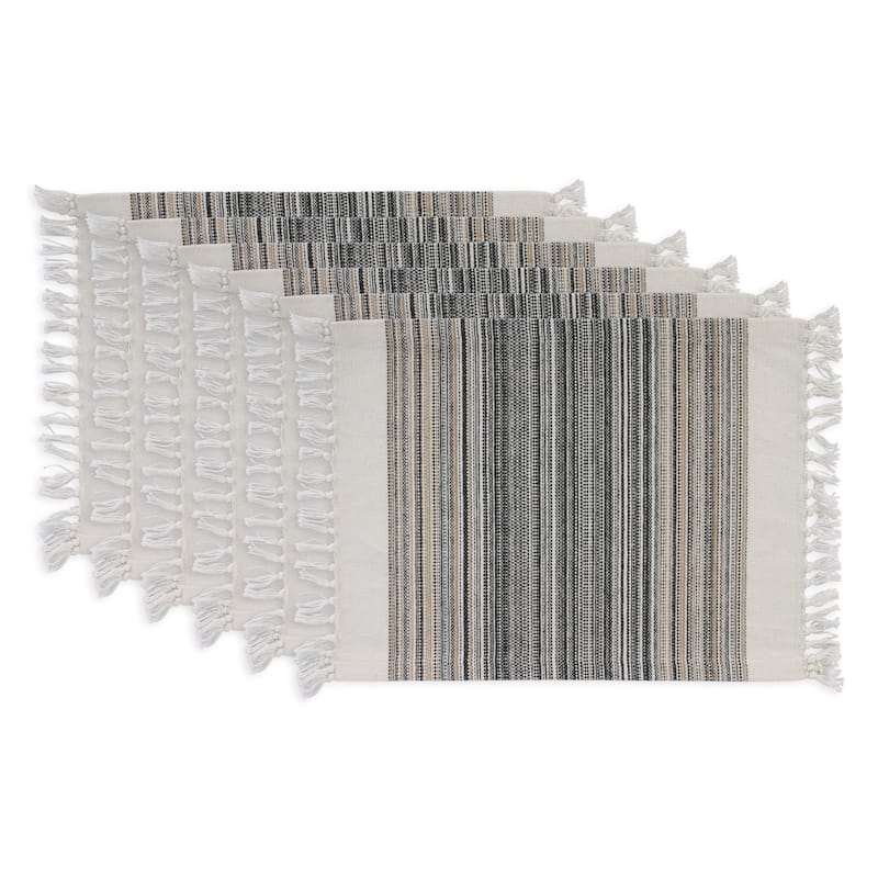 DII Fringed Stripe Tabletoppers, 13x20", Black, 6 Pieces - Black