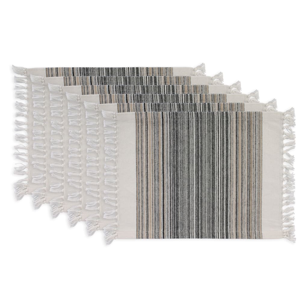 DII Fringed Stripe Tabletoppers, 13x20", Black, 6 Pieces
