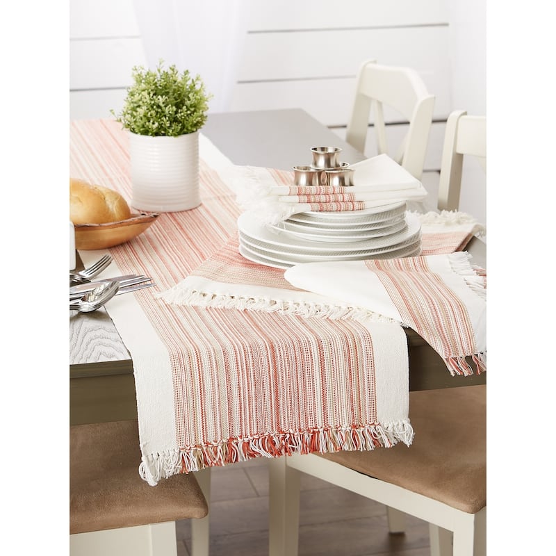 DII Fringed Stripe Tabletoppers, 13x20", Black, 6 Pieces