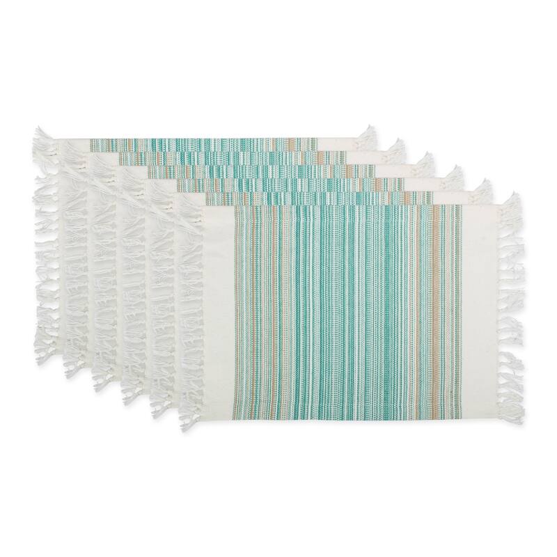DII Fringed Stripe Tabletoppers, 13x20", Black, 6 Pieces - Teal
