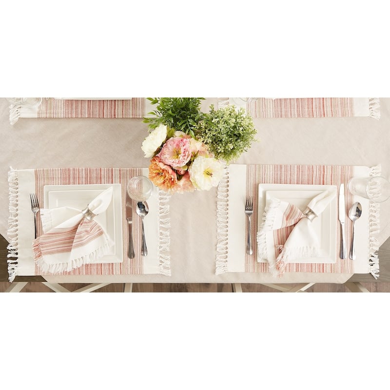 DII Fringed Stripe Tabletoppers, 13x20", Black, 6 Pieces