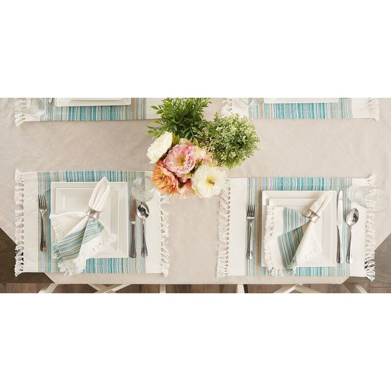 DII Fringed Stripe Tabletoppers, 13x20", Black, 6 Pieces