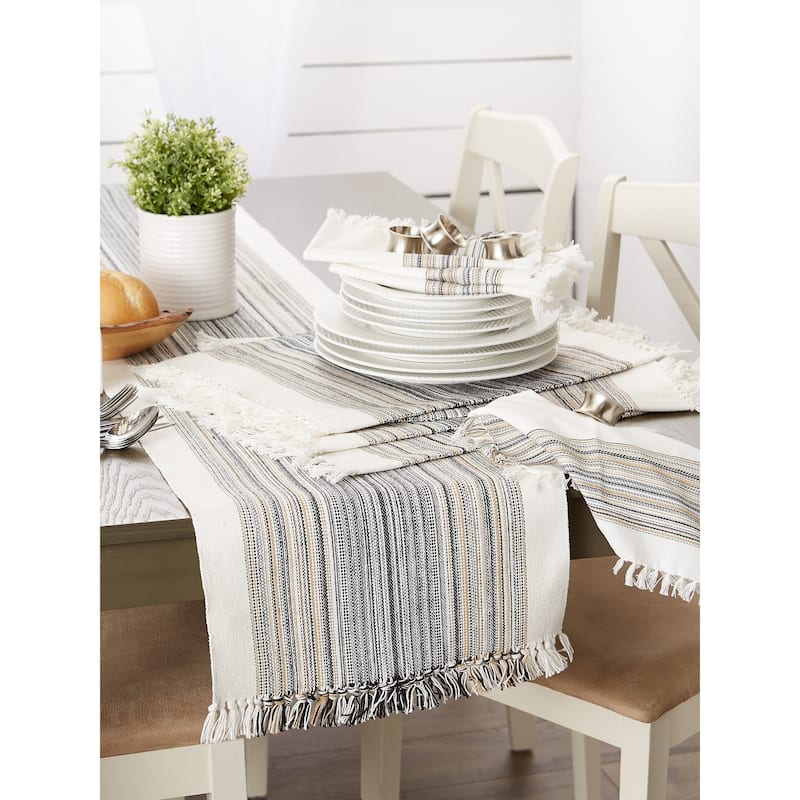 DII Fringed Stripe Tabletoppers, 13x20", Black, 6 Pieces