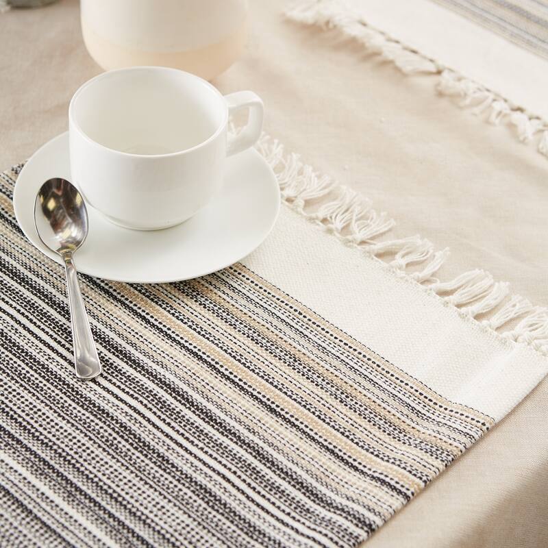 DII Fringed Stripe Tabletoppers, 13x20", Black, 6 Pieces